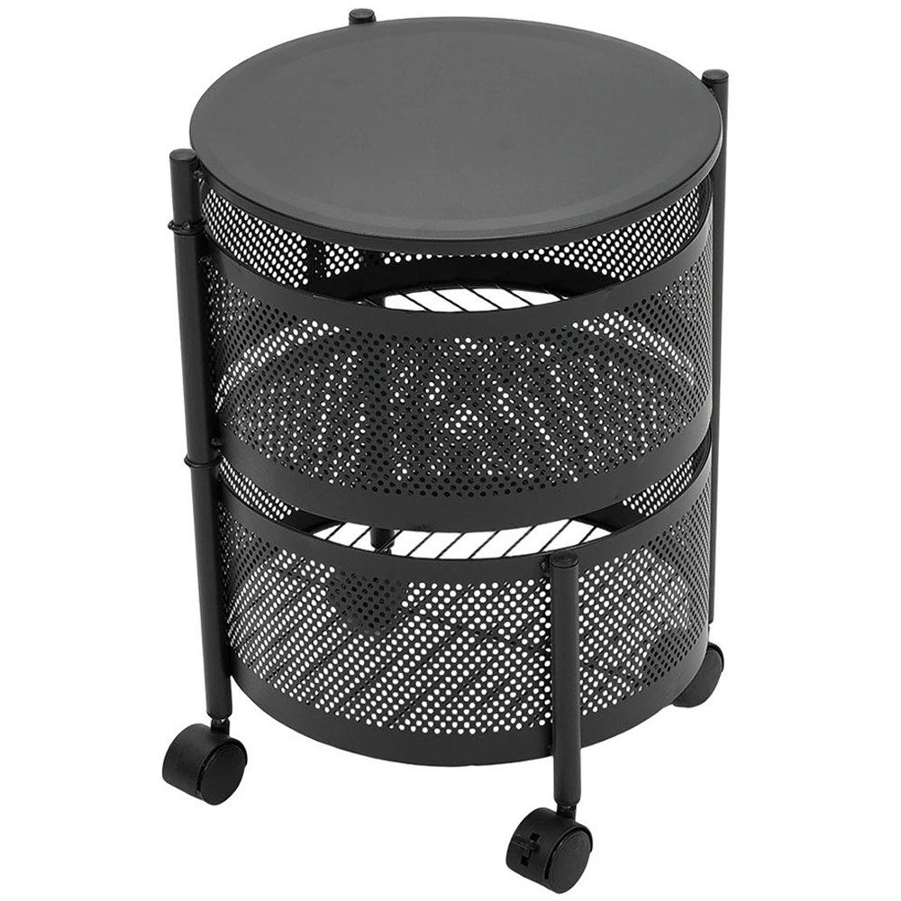 Living and Home 2-Tier Black Kitchen Storage Trolley with Rotating Basket Image 4