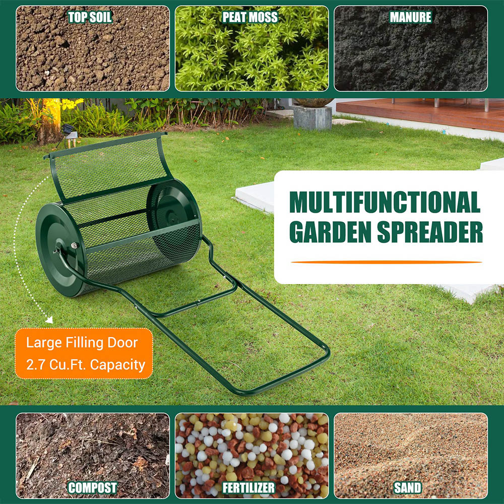 Costway Green Compost Spreader with Upgrade U Shaped Handle Image 5