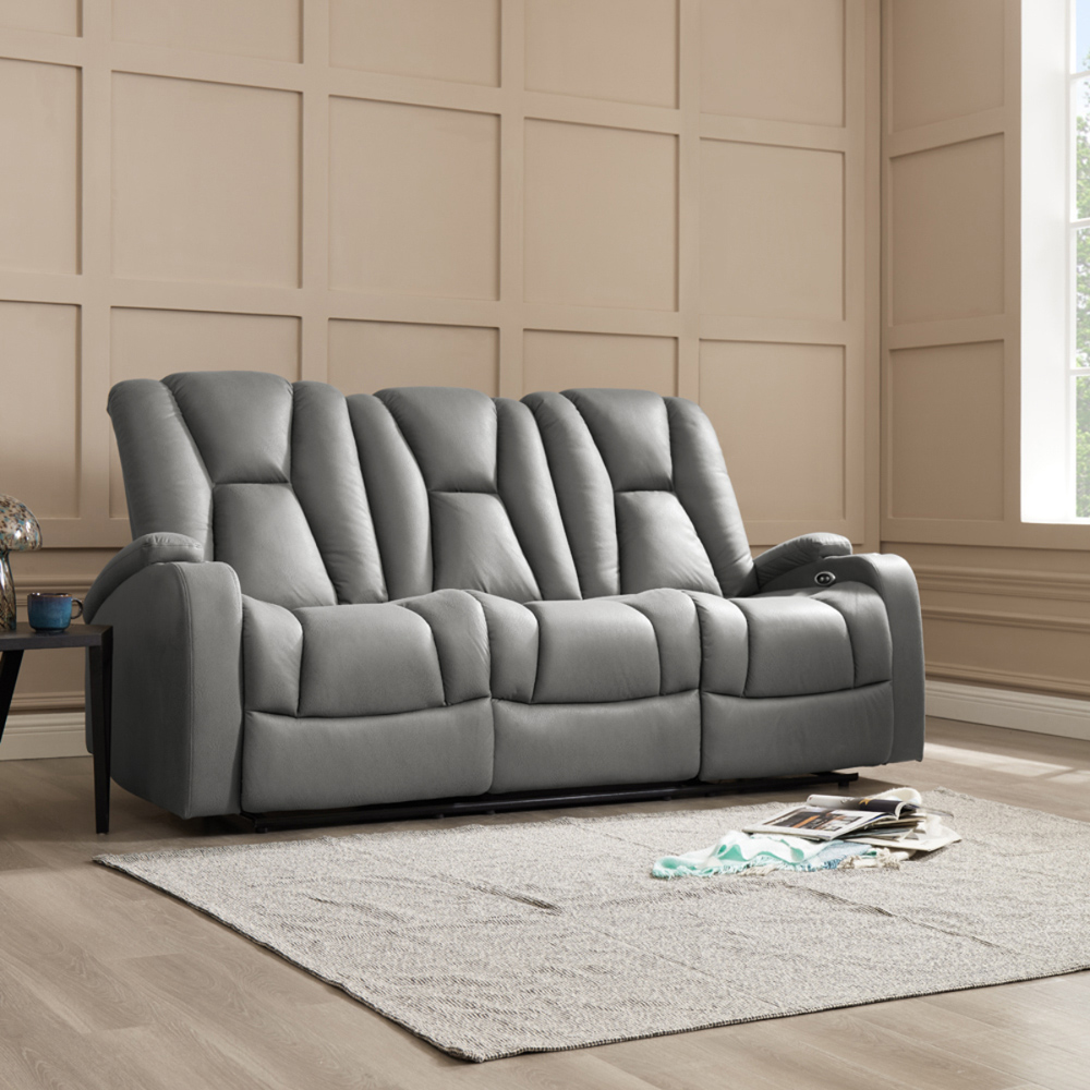 Home Detail Hannah 3 Seater Dark Grey Air Leather Electric Recliner Sofa Image 6