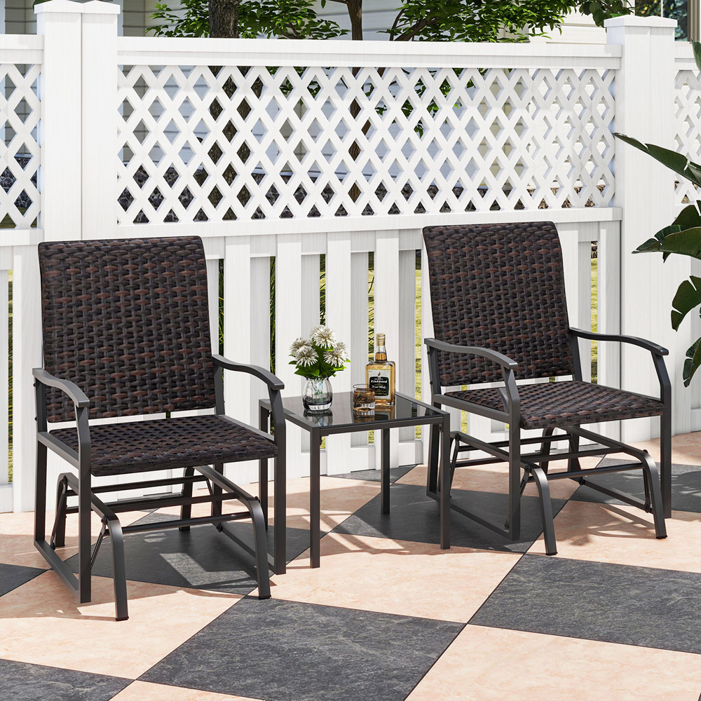 Costway 2 Seater Brown Patio Set with Tempered Glass Coffee Table Image 1