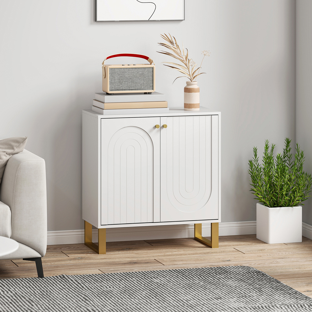 HOMCOM 2 Door White Sideboard Storage Cabinet with Adjustable Shelf Image 4