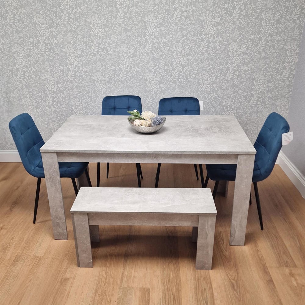 Kosy Koala Rocco 5 Seater Wooden Velvet Dining Bench Set Stone Grey and Blue Image 7