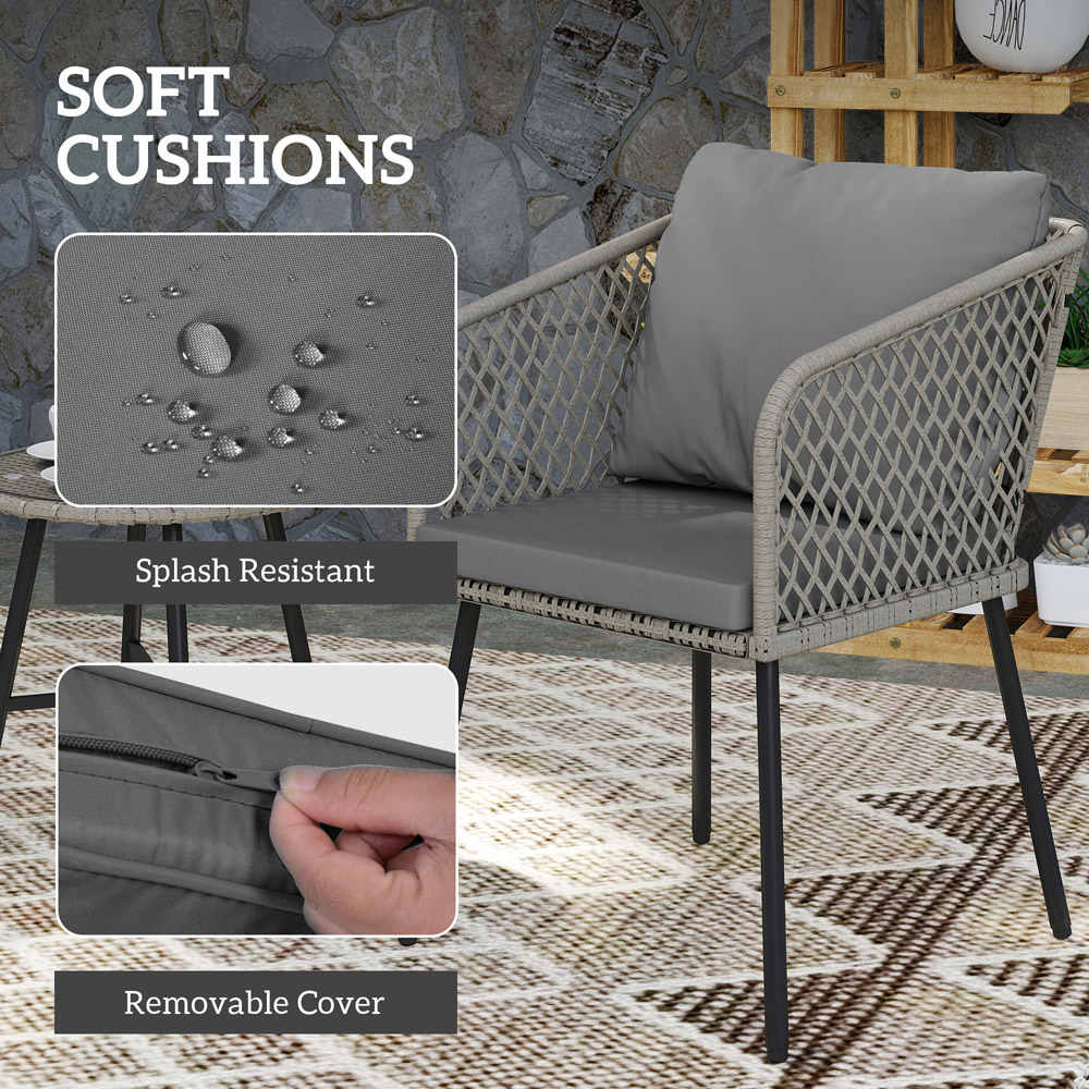 Outsunny 2 Seater Grey Rattan Bistro Set with Cushions Image 6