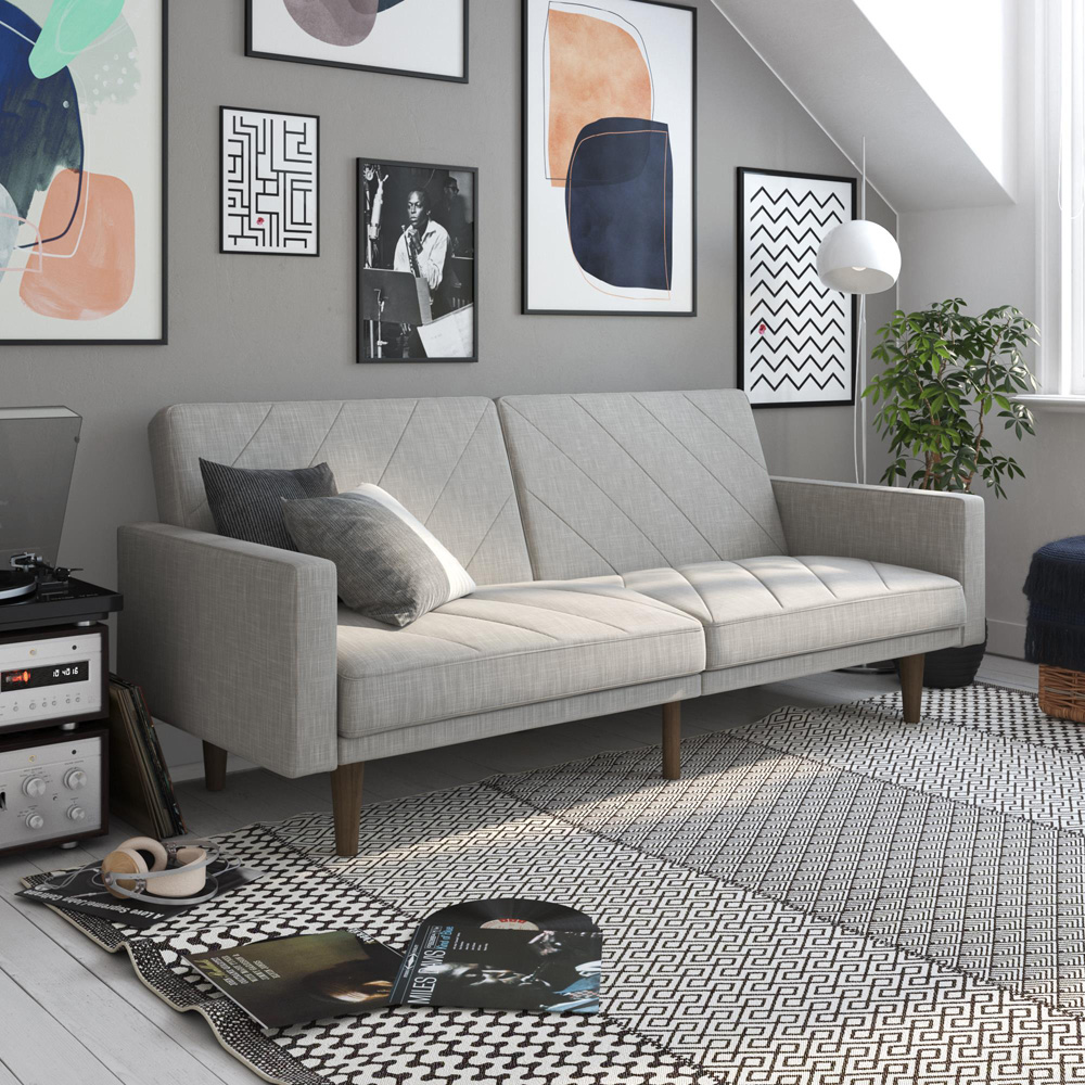 Dorel Paxson 3 Seater Linen Light Grey Sofa Bed with Wooden Feet Image 8