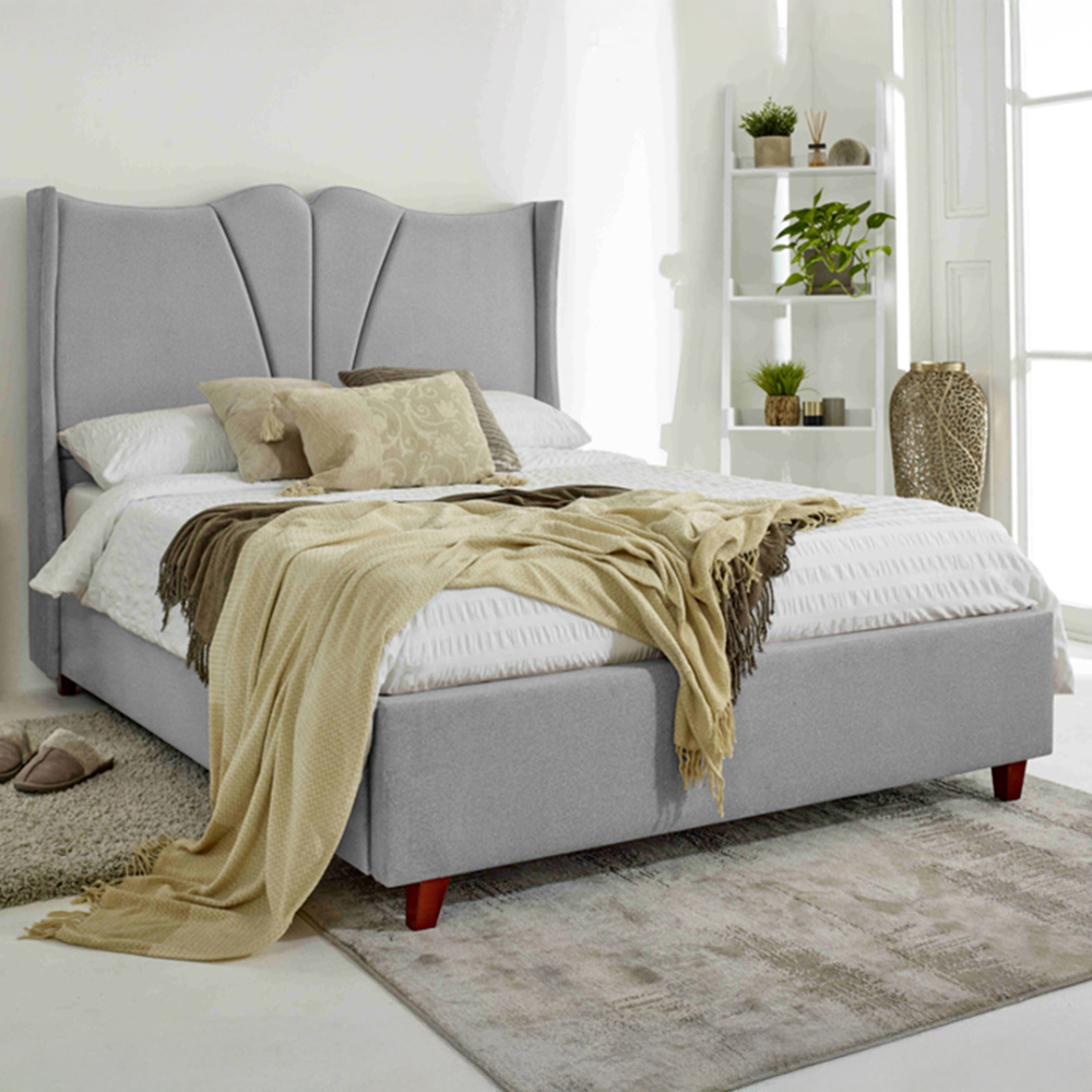Eleganza Florentine Single Silver Arlington Fabric Bed Frame with Winged Headboard Image 1