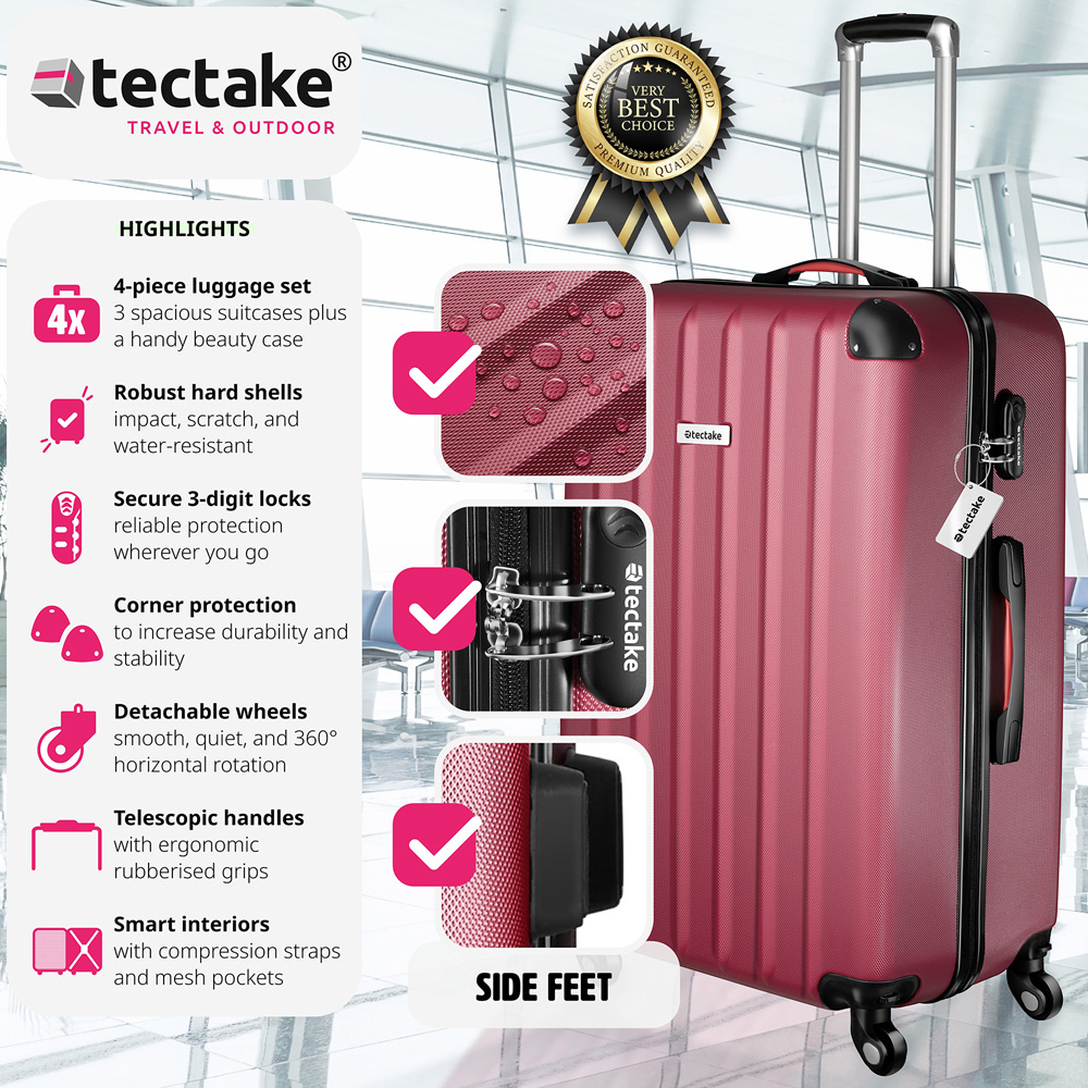 Tectake Cleo Set of 4 Burgundy Hard Shell Travel Suitcase Set Image 2