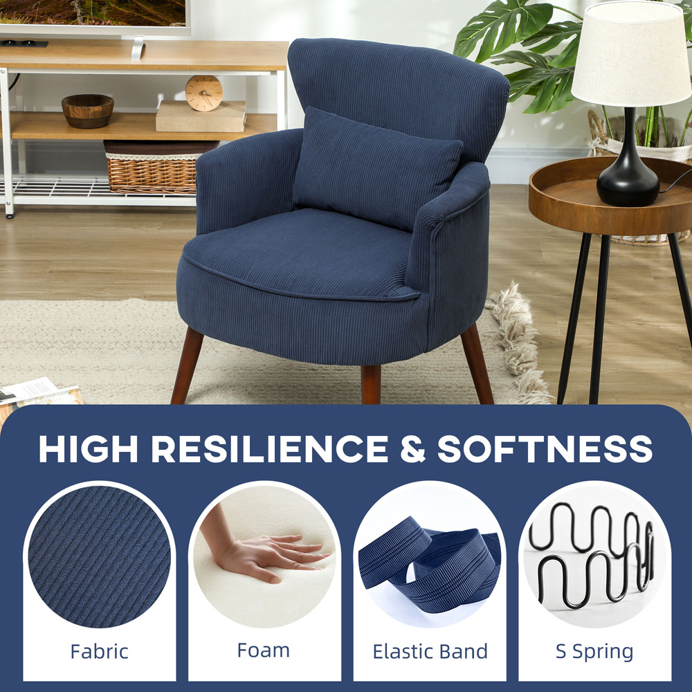 HOMCOM Modern Blue Upholstered Accent Armchair Chair Image 5