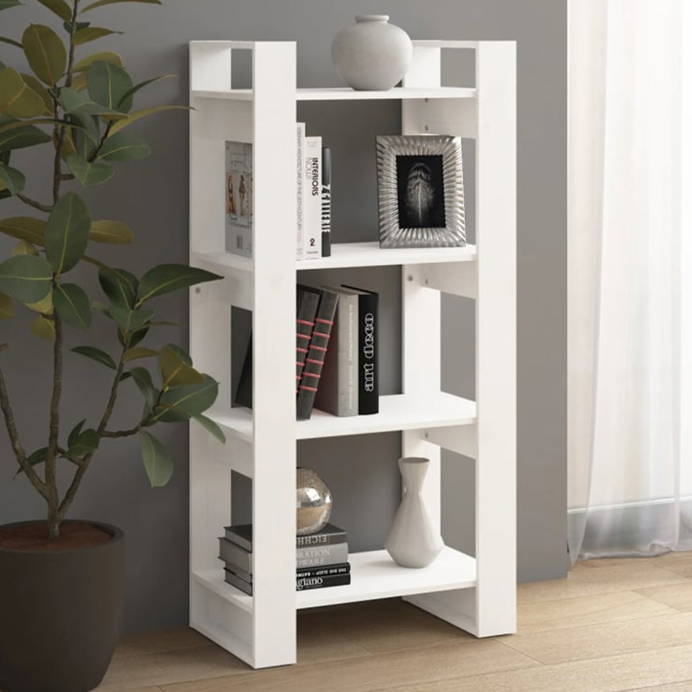 vidaXL 4 Shelf White Solid Wood Bookcase Image 1