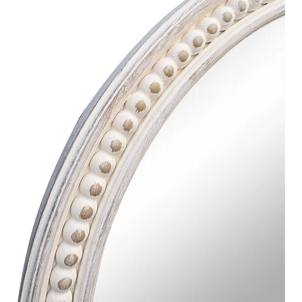 Light Washed Wood Round Beaded Mirror White Image 7