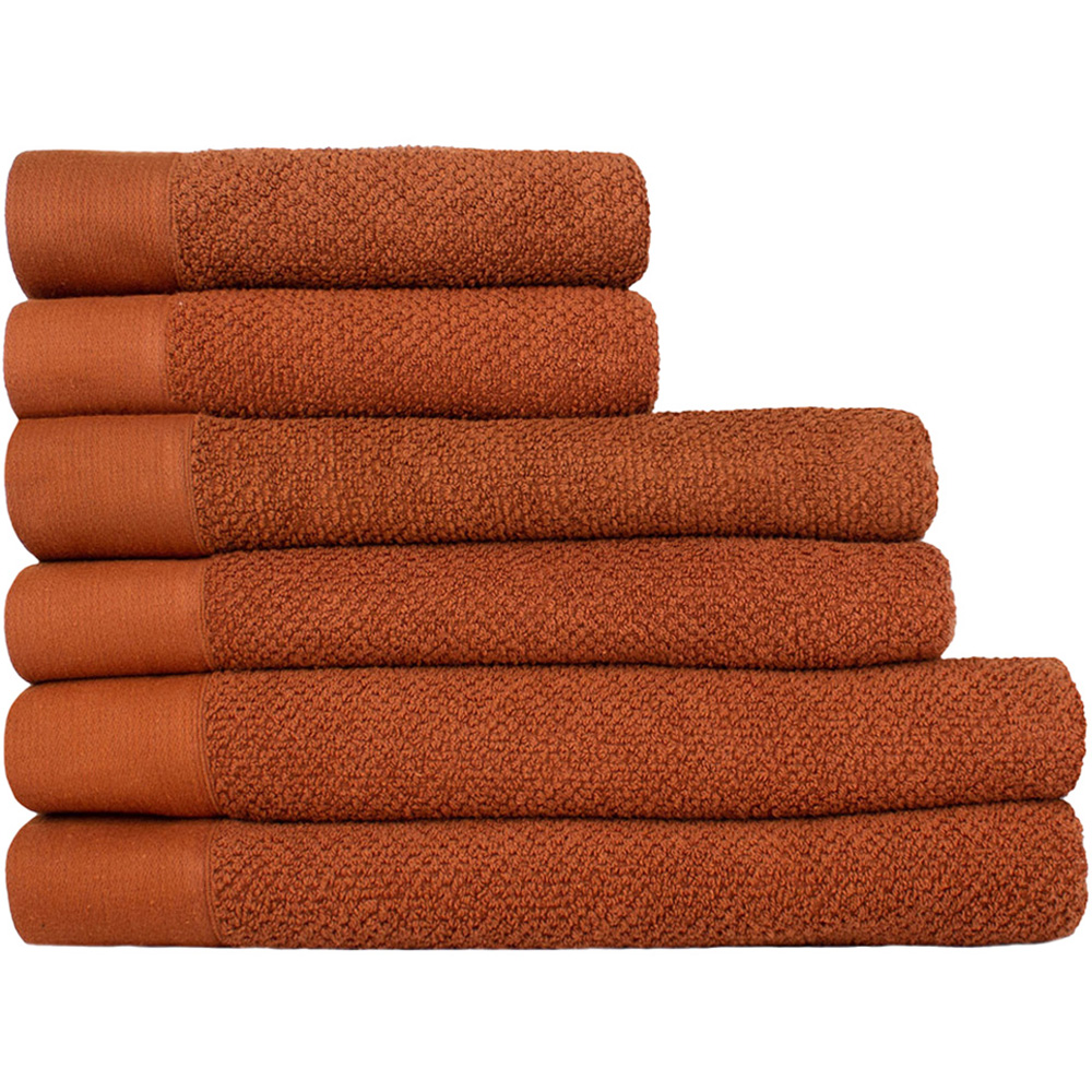 furn. Textured Cotton Brown Hand and Bath Towels Set of 6 Image 1