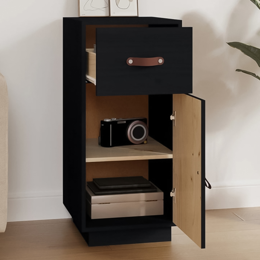 vidaXL Single Door Single Drawer Black Wooden Sideboard Image 1