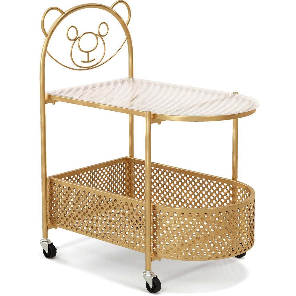 Costway Single Shelf Golden Bear Pattern Glass Coffee Table Image 2