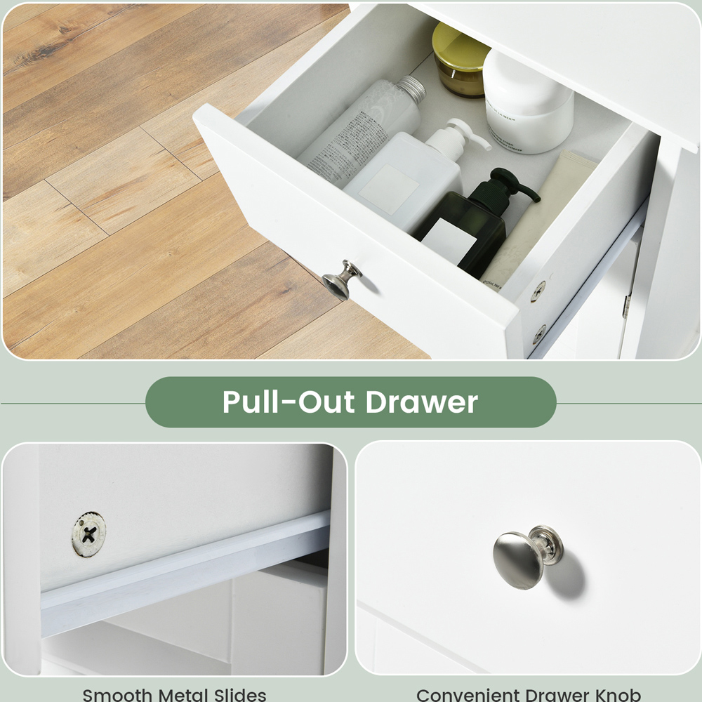 Costway Single Door Single Drawer White Bathroom Storage Cabinet Image 8