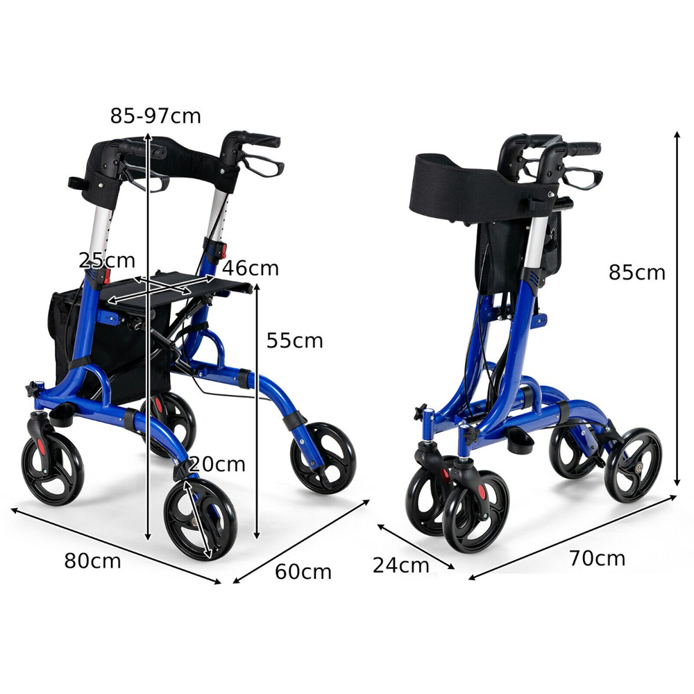Costway 2 in 1 Blue Adjustable Aluminium Walker with Seat Image 9