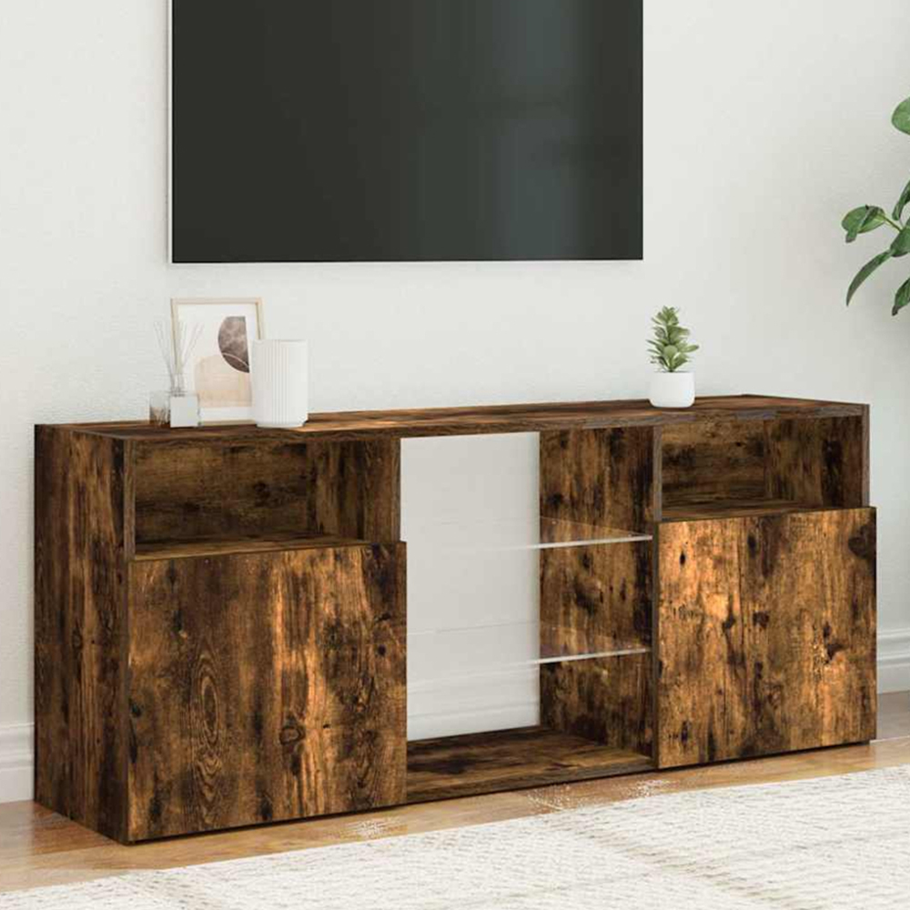 vidaXL 2 Door 4 Shelf Smoked Oak TV Cabinet with LED Lights Image 1