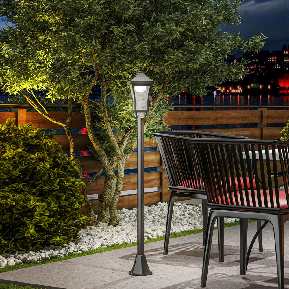 Outsunny Cool White LED Waterproof Black Garden Solar Lamp Post Light Image 2