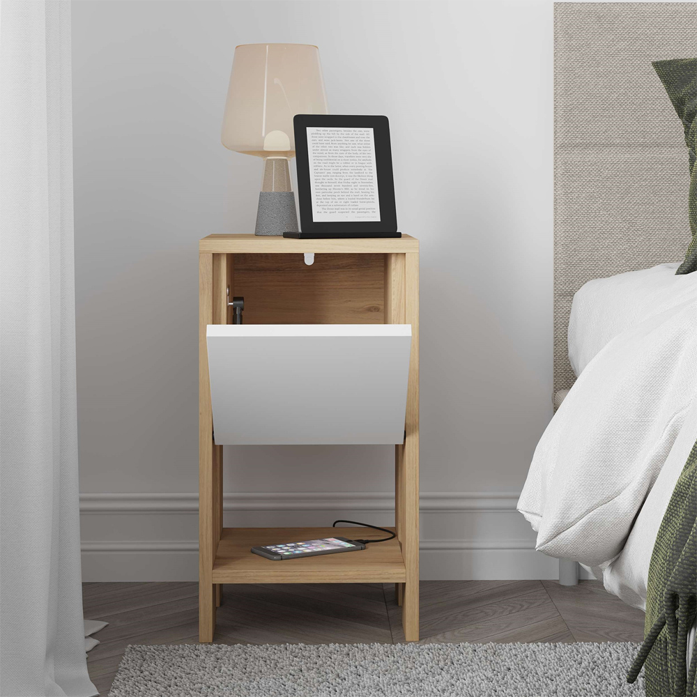 Decortie Ema Oak and White Bedside Table Image 4