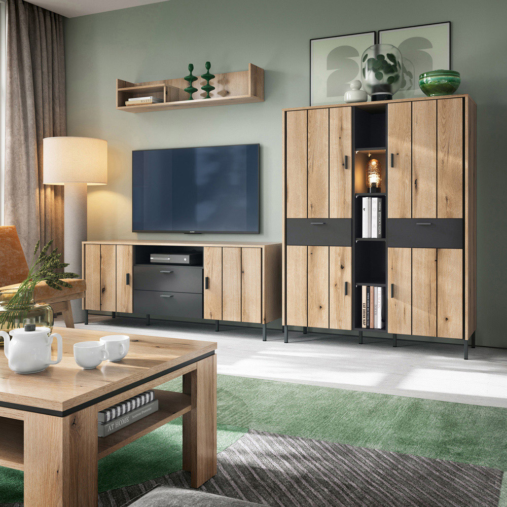 Furniture To Go Arundel 3 Door 2 Drawer Single Shelf Oak Sideboard Image 4