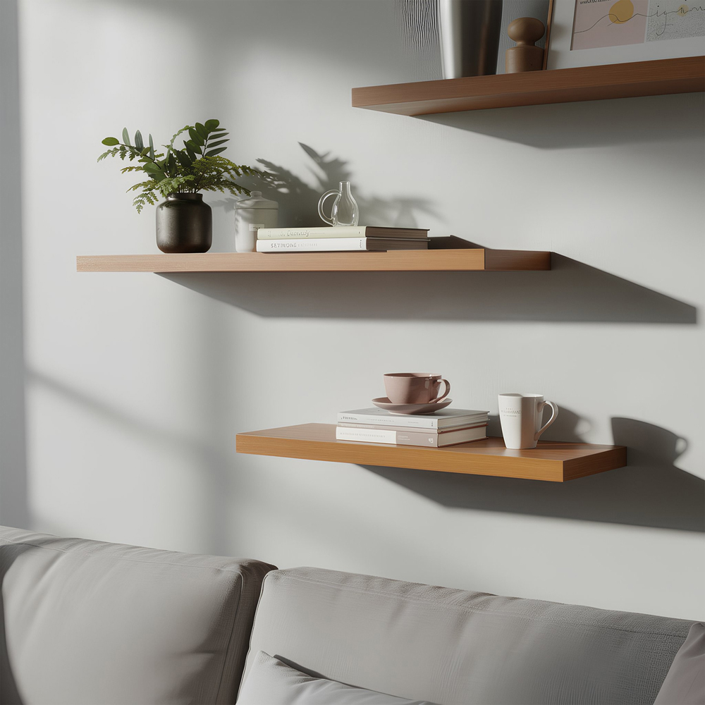 Harbour Housewares 100cm 6 Pack Brown Floating Shelf Image 2