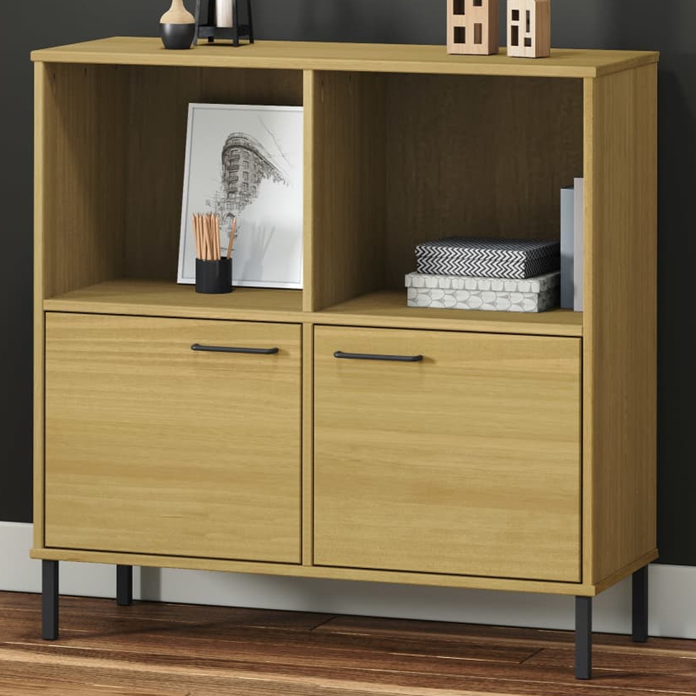vidaXL 2 Door 2 Shelf Brown Pine Wood Bookcase Image 1