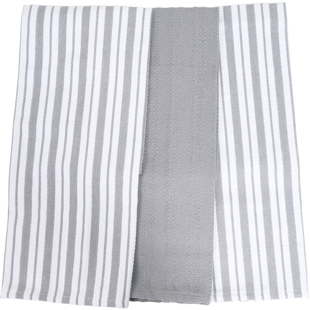 Pack of 3 Woven Stripe Tea Towels Light Grey Image 3
