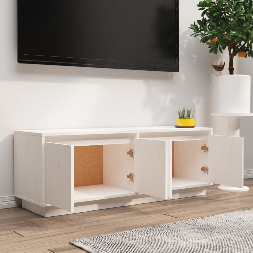 vidaXL 4 Door White Solid Pine TV Cabinet Image 1