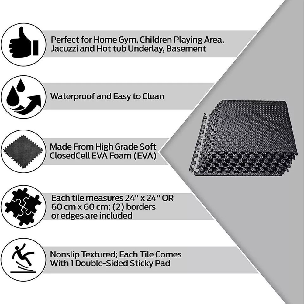 Shatchi Black Interlocking EVA Floor Tiles 60 x 60cm 20 Pack Image 7