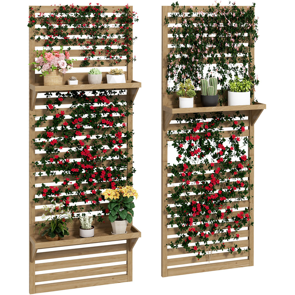 Outsunny Brown Wall Mounted Plant Stand with Trellis Set of 2 Image 1