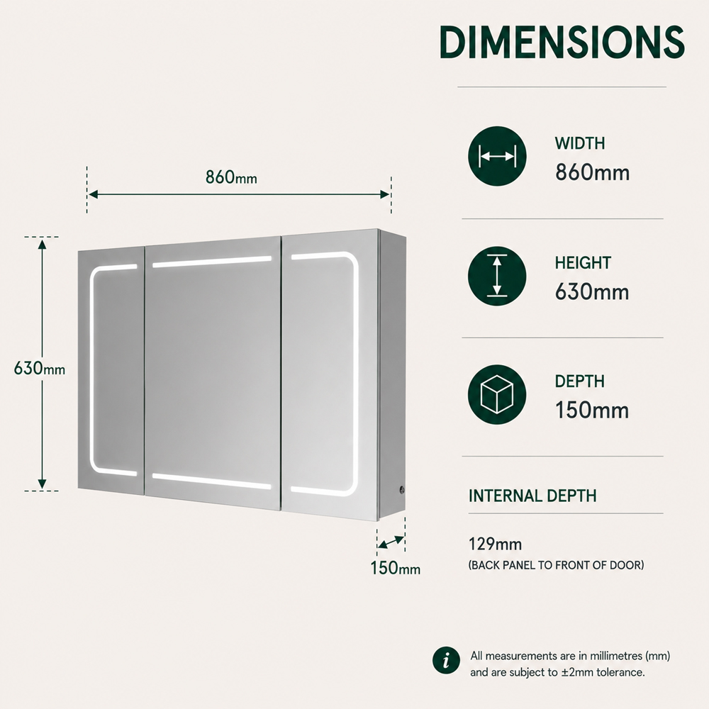 Go Bathrooms Manor 3 Door LED Mirrored Wall Cabinet Image 7