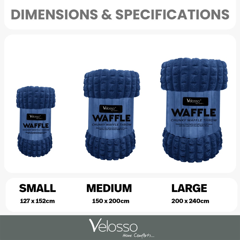 Velosso Navy Waffle Plush Throw 150 x 200cm Image 4