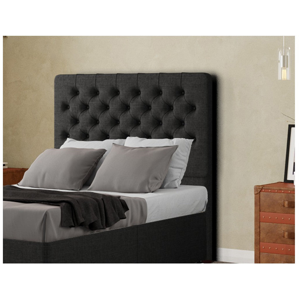 Eleganza Winchester Single Black Linen Floor Standing Headboard Image 4