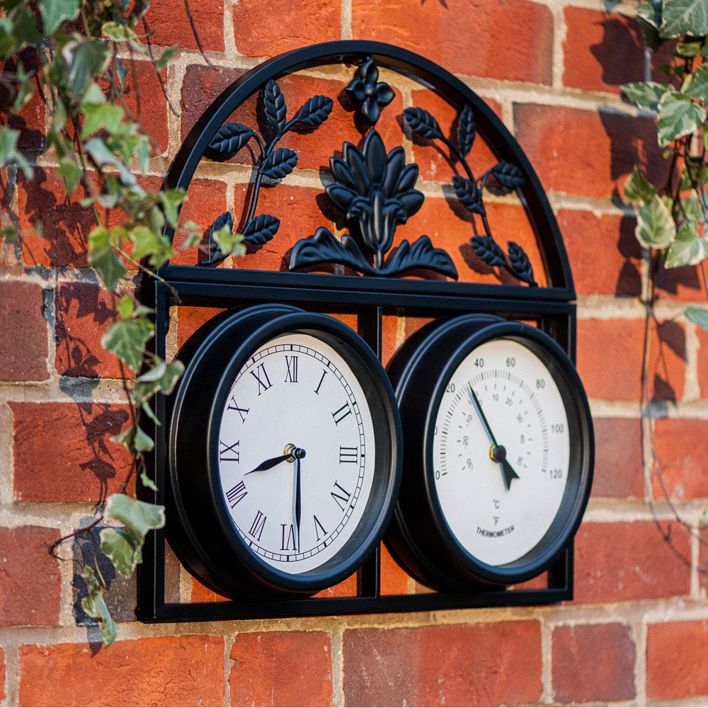 Garden Gear Wyevale Garden Black Floral Pattern Wall Clock and Thermometer Image 3