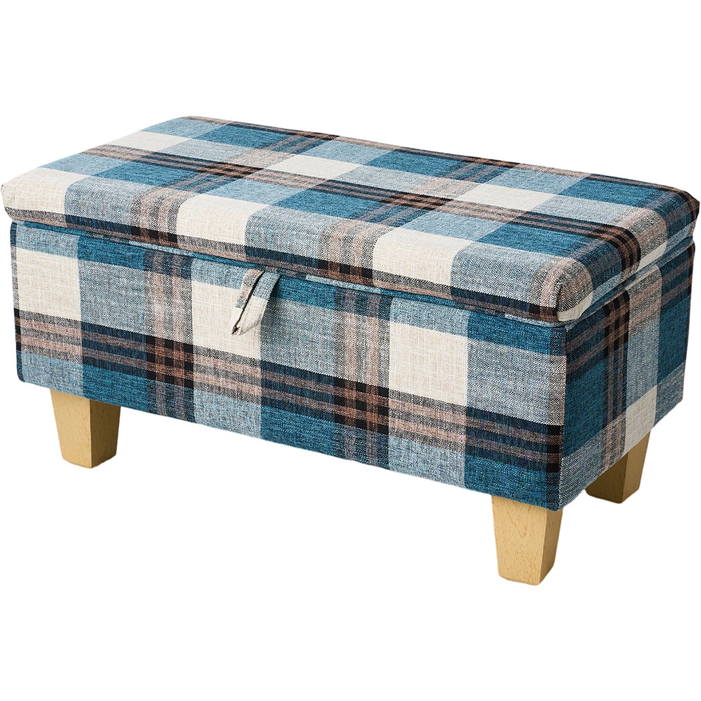 Living and Home Blue Tartan Linen Storage Ottoman Bench Image 2