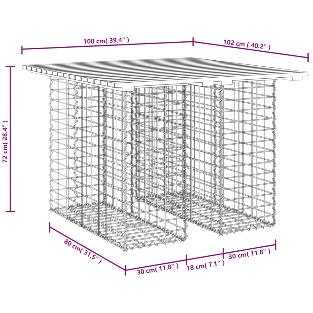 vidaXL Dark Brown Solid Impregnated Pine Wood Gabion Design Garden Table 100 x 102 x 72cm Image 6