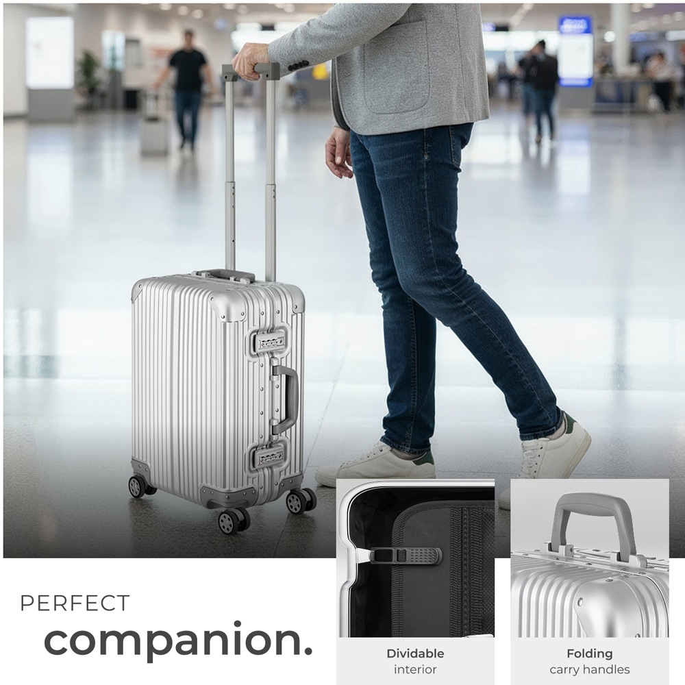 tectake Airway Aluminium Double Castor Carry-On Cabin Suitcase with TSA Lock Image 5
