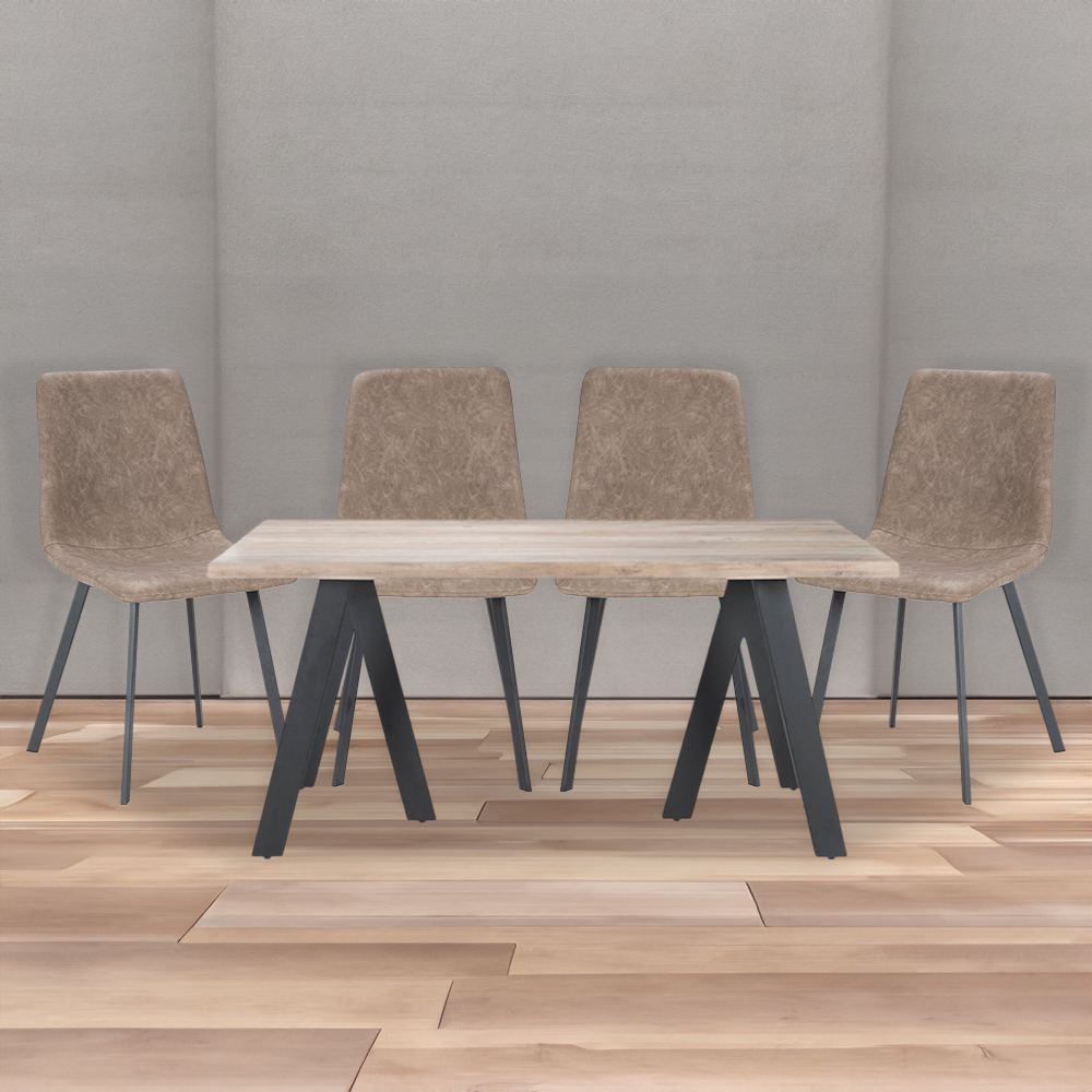 Ezra Dining Table & 4 Brown Chairs Set Image 2