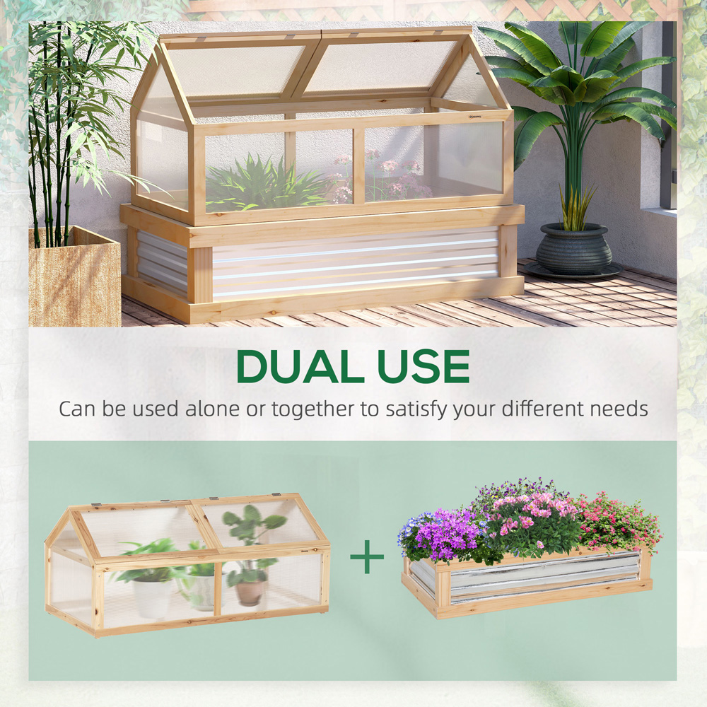 Outsunny 2 Part Natural 4 x 2ft Cold Frame Greenhouse with Raised Garden Bed Image 3