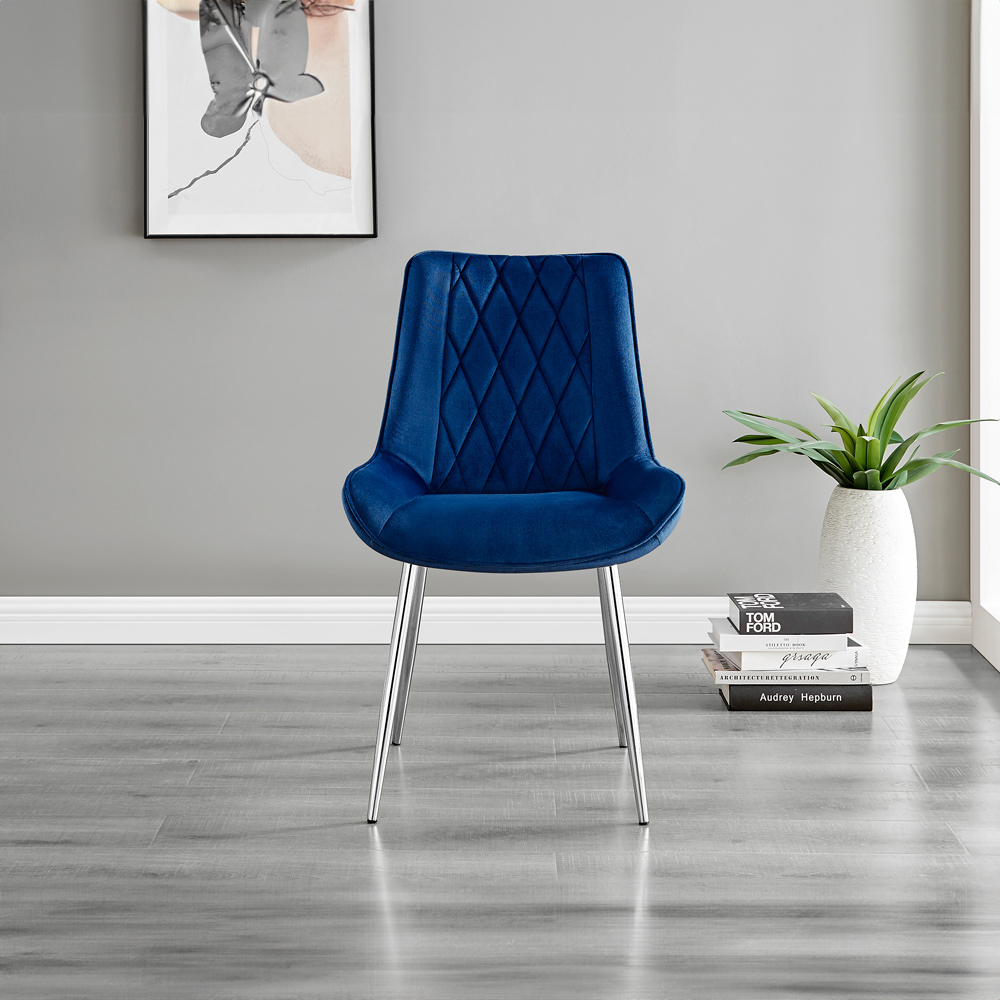 Furniturebox Copeland Cesano Marble Effect 6 Seater Dining Set White Navy and Chrome Image 4