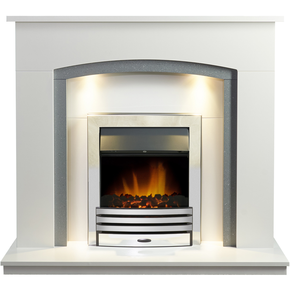 Adam Savanna Pure White and Grey Fireplace with Eclipse Chrome Electric Fire Stove 48 inch Image 3