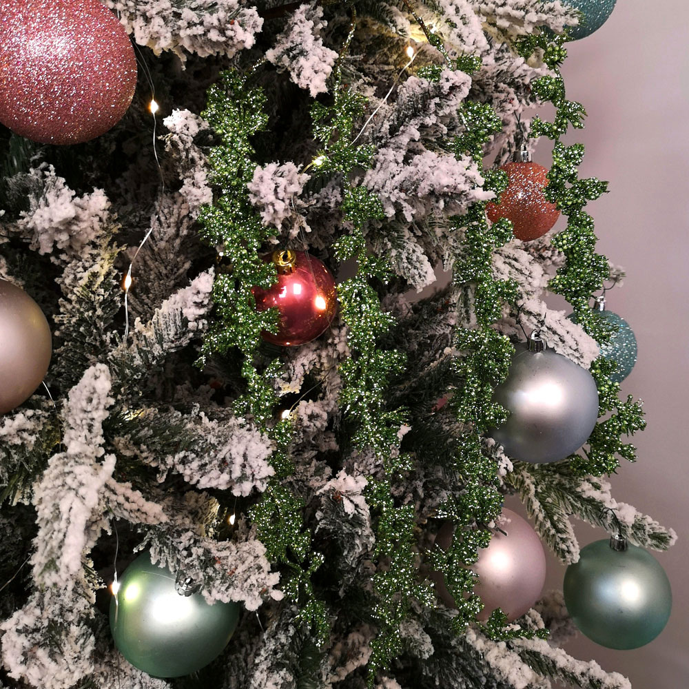 Samuel Alexander Green Glitter Frosted Mini Leaf Wispy Stem Christmas Decoration 96cm Image 3