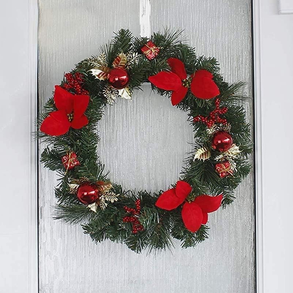 Marco Paul Christmas Wreath with Red and Gold Baubles and Poinsettia 40cm Image 2