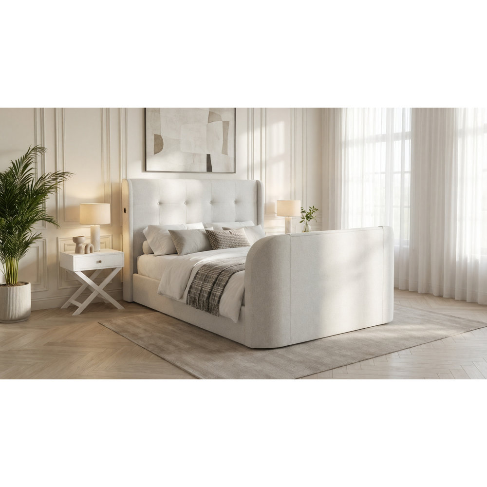 Webb Daniels MediaMax King Size Natural Fabric Ottoman Media TV Bed with 4.1 Soundbar Image 7