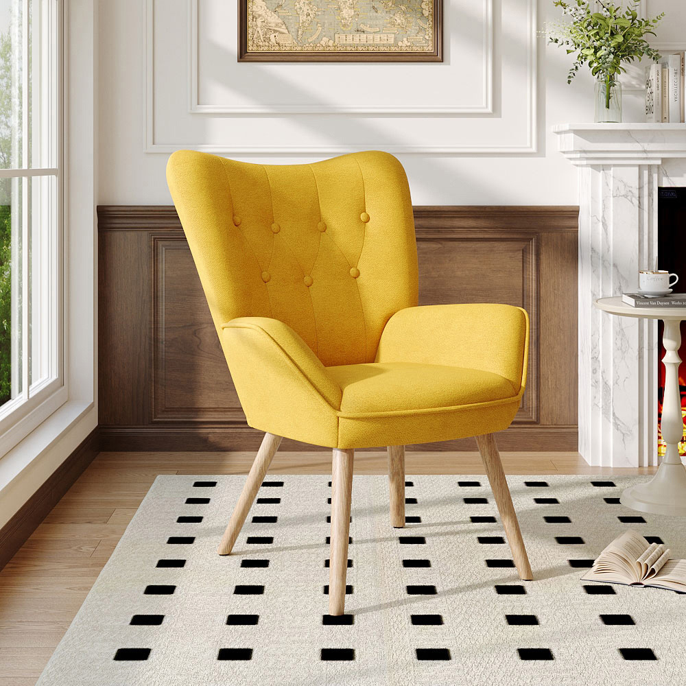Living and Home Yellow Tufted Button Linen Armchair Image 3