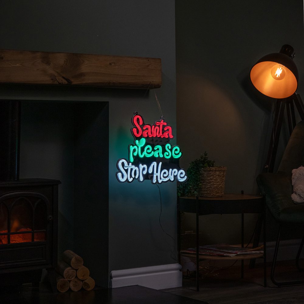 Samuel Alexander Multicolour LED Light Up Santa Stop Here Christmas Infinity Mirror Sign 40cm Image 2