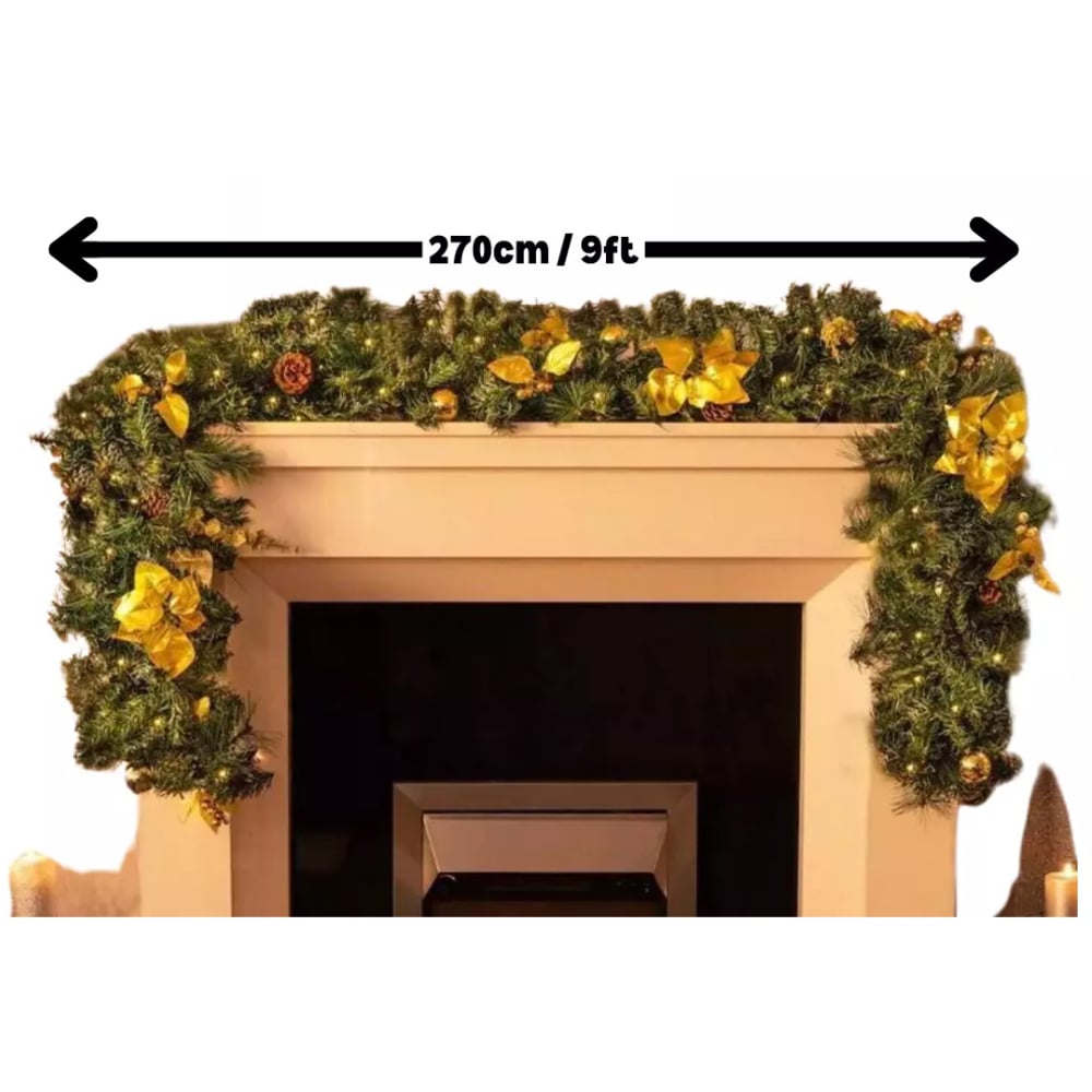 Marco Paul Artificial LED Christmas Garland with Gold Decorations 270cm Image 8