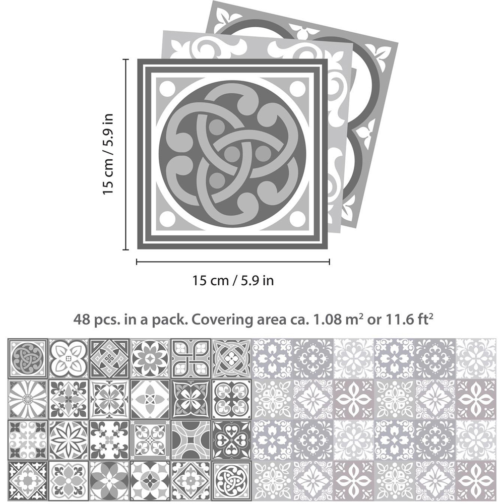 Walplus Grey Paradise Mediterranean Tile Sticker 15cm 48 Pack Image 7