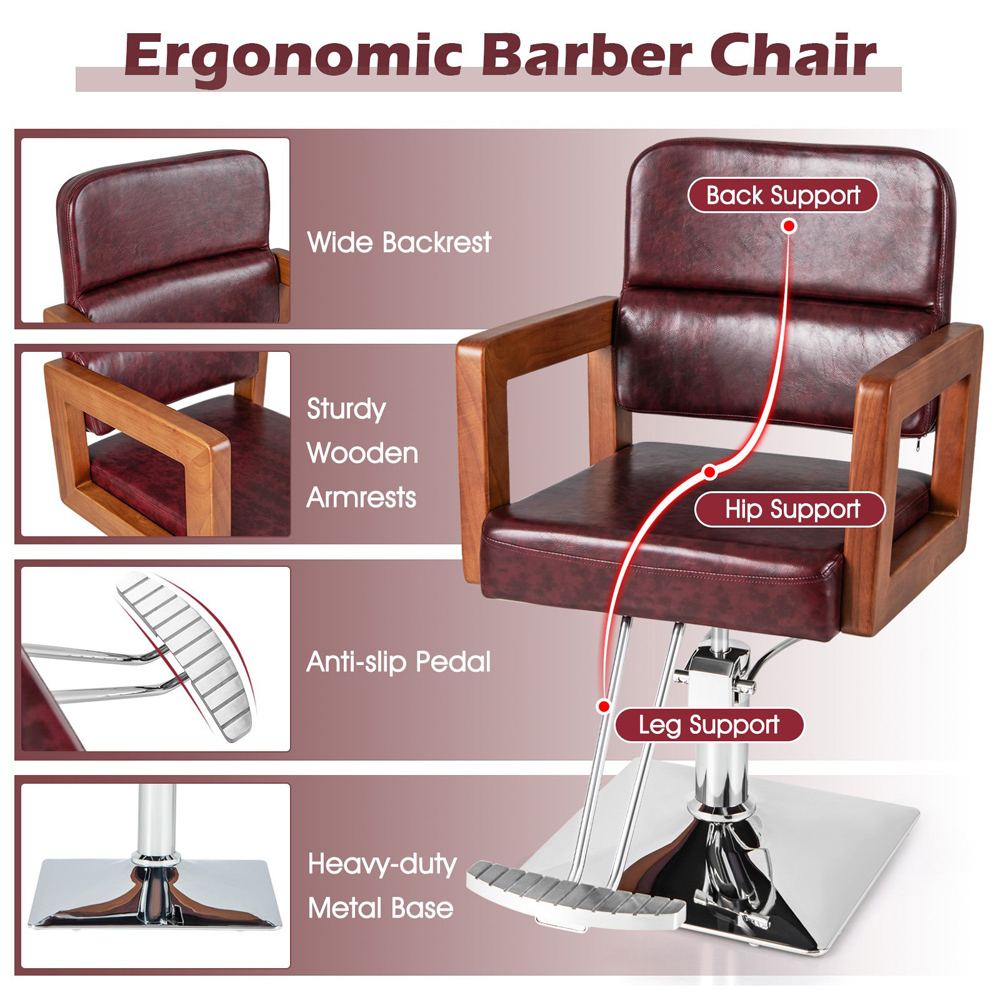 Costway Red Hydraulic Adjustable Swivel Barber Chair Image 3