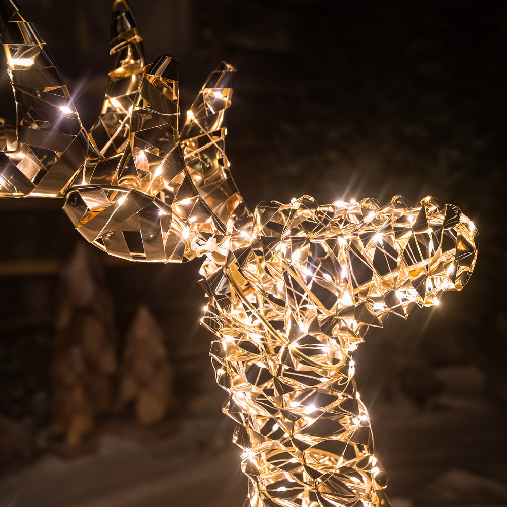 The Christmas Centre 600 Warm White LED Micro Lights Pre-Lit Gold Laser Lit Deer 80cm Image 3