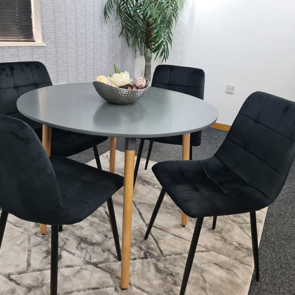 Portland Rocco 4 Seater Round Velvet Dining Set Grey and Black Image 4