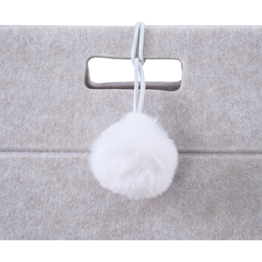 H&O Direct Brown 2 Tone Felt Triangle Cat Scratcher House with Hanging Fluffy Ball Image 4